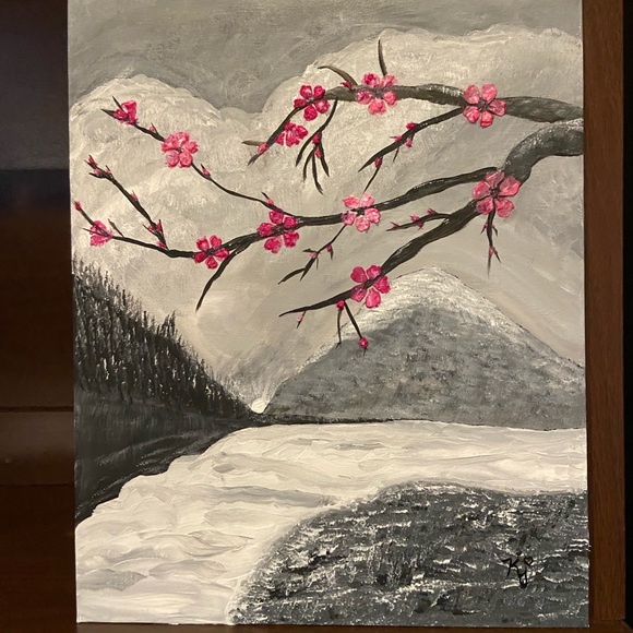 Acrylic paintings set of three 11 x 14‘s framed black and white and pink. - Picture 2 of 4